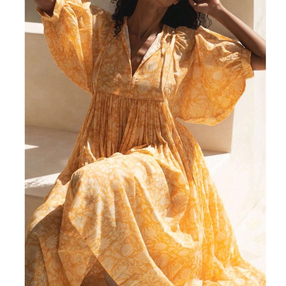 Boho Floral Print V neck 3/4 Sleeve Loose Fit Dress - Picture 6 of 11